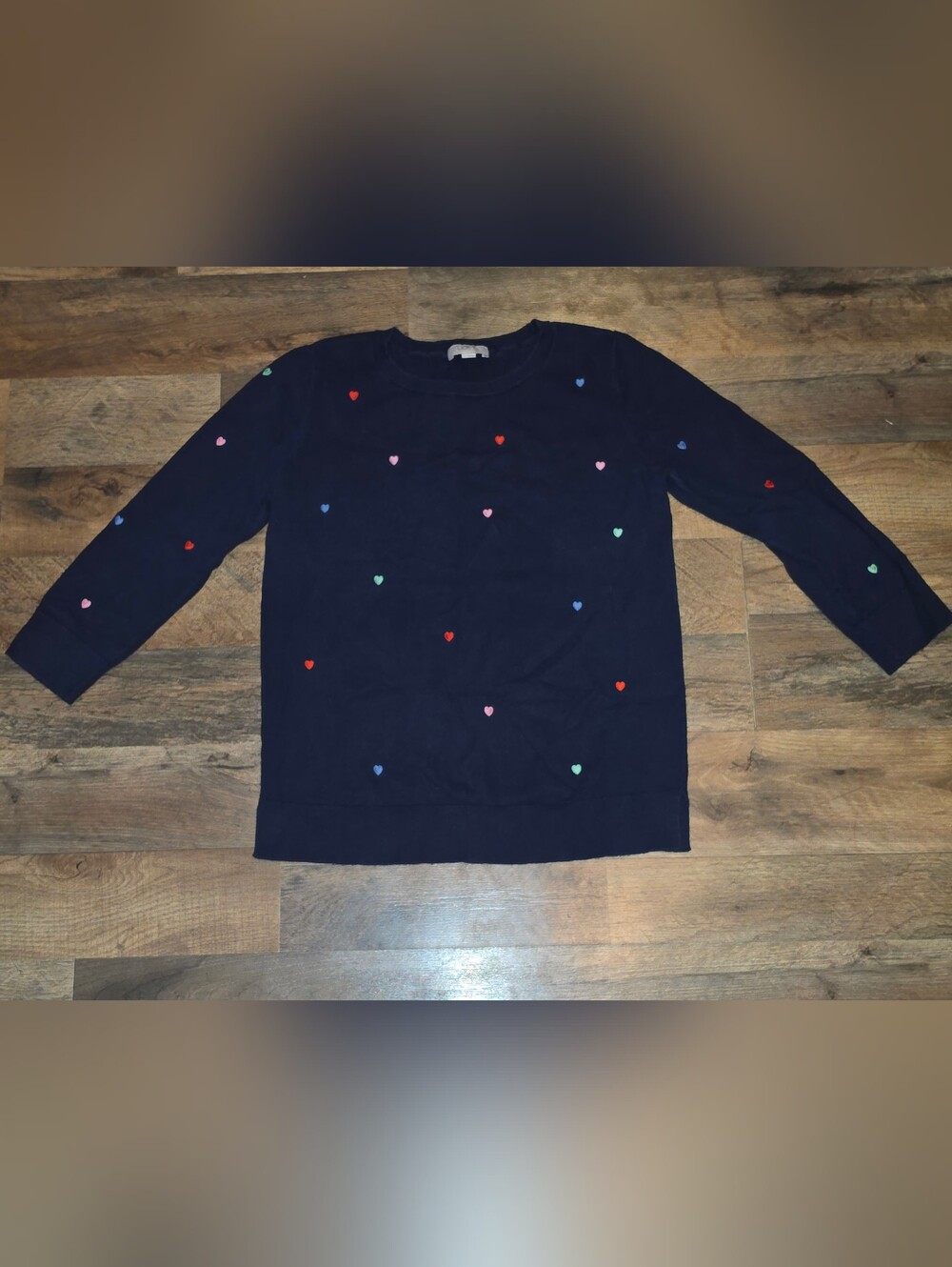 LOFT Outlet Navy Blue Embroidered Heart Crewneck Sweater